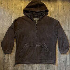 Vintage Express - Men’s Dark Brown Corduroy Hooded Jacket - Size M